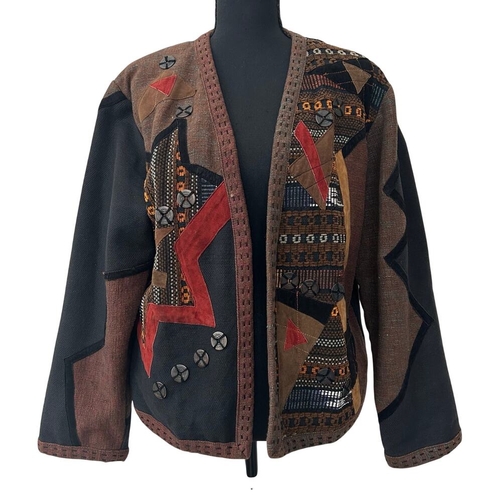 Vintage Yak Magik tapestry patchwork statement jacket hand stitched boho art M